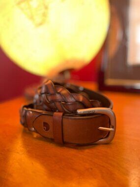 CARHARTT MENS LEATHER Braided Brown Cowhide Belt XXL Silver Metal Hardware 40-44